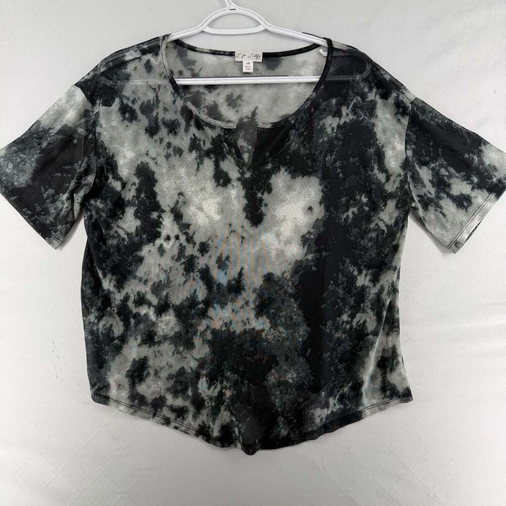 1360 WL  J for Justify Black and Gray Tie-Dye Mesh Short Sleeve V-Neck Top